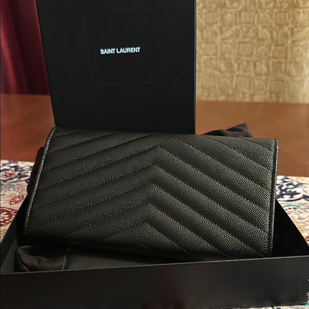 Saint Laurent Quilted Black Clutch with Gold Monogram - Picture 2 of 3